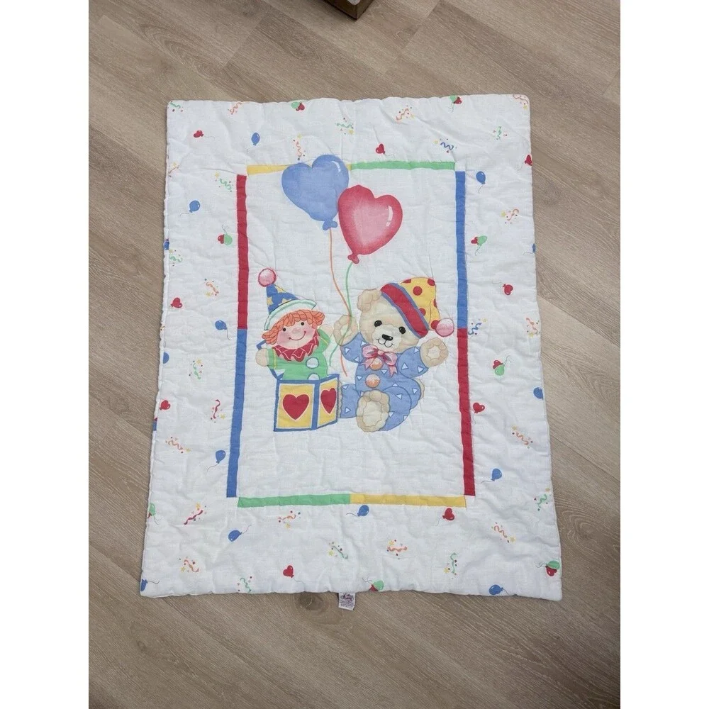 VTG 1992 Little Bedding Red Calliope Baby Blanket Comforter Quilt Balloons Bear